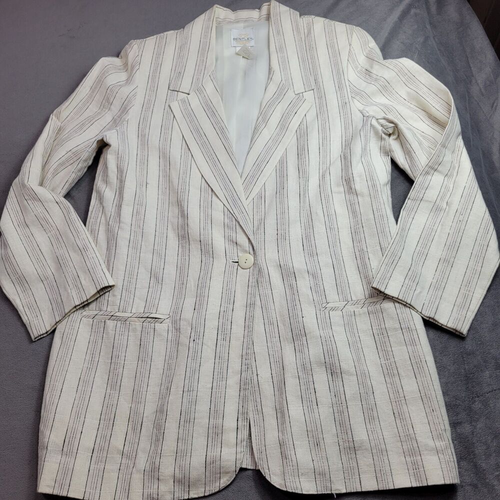 Vtg Bentley Blazer Womens Size Small Linen Suit Jacket Long Sleeve Button Collar